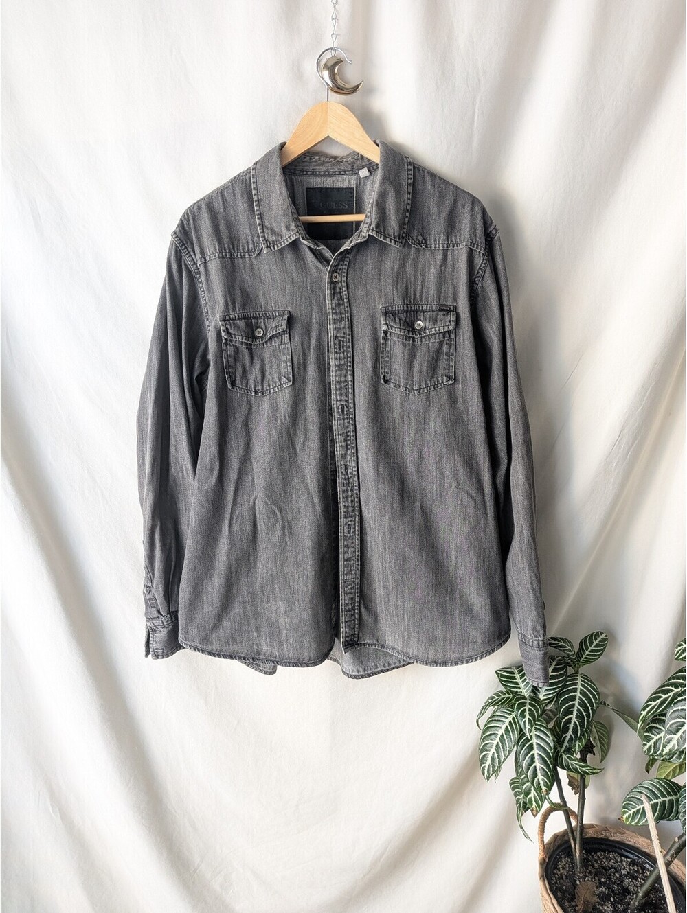 Guess Men's XXL Gray Denim Button-Up Shirt